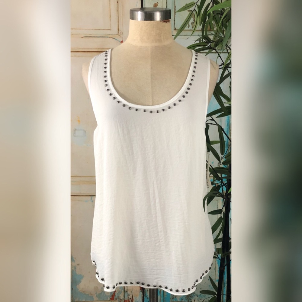 A.N.A Semi-Sheer White Snowdrift Studded Sleeveless Blouse